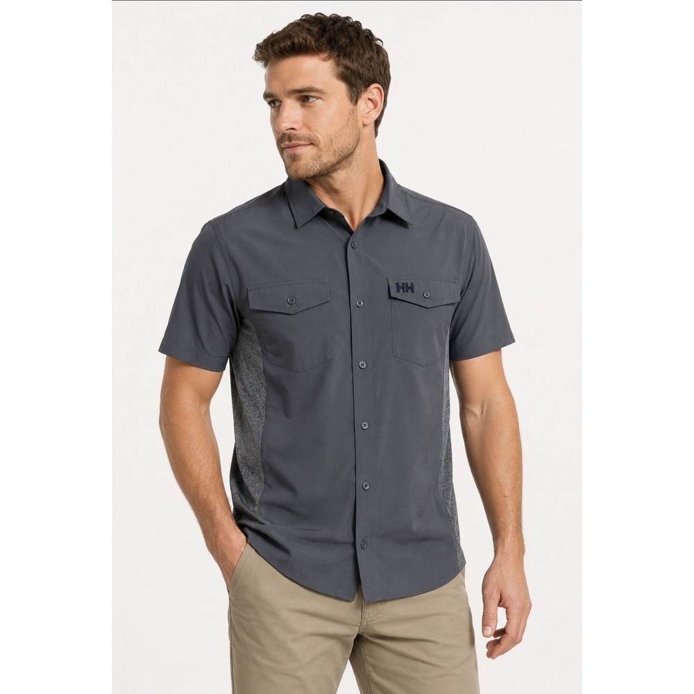 Helly Hansen Men's Short Sleeve Performance Button Front Shirt Gray Large
